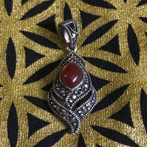 925 Oxidized Marcasite Red Carnelian Pendant
